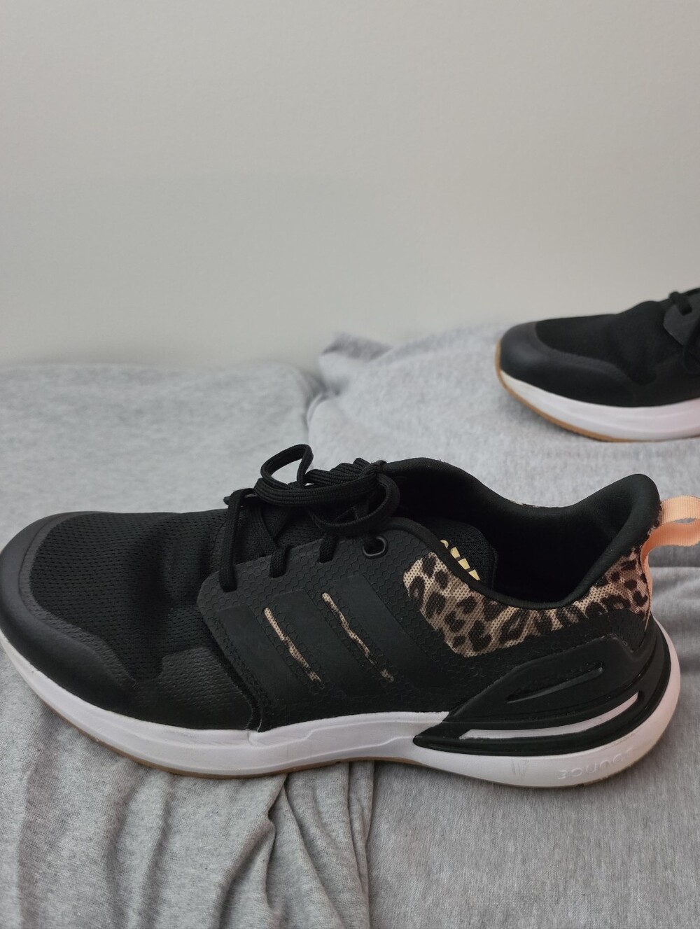 Size 6 adidas Black Athletic Sneaker with Leopard Print Accent